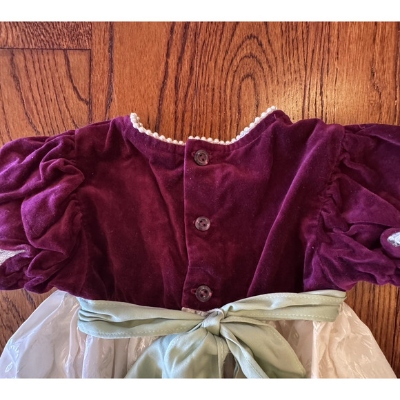 Vintage b.t. kids Baby Girls 24M Maroon Velvet Holiday Dress Ivory Damask Lace - Picture 9 of 16